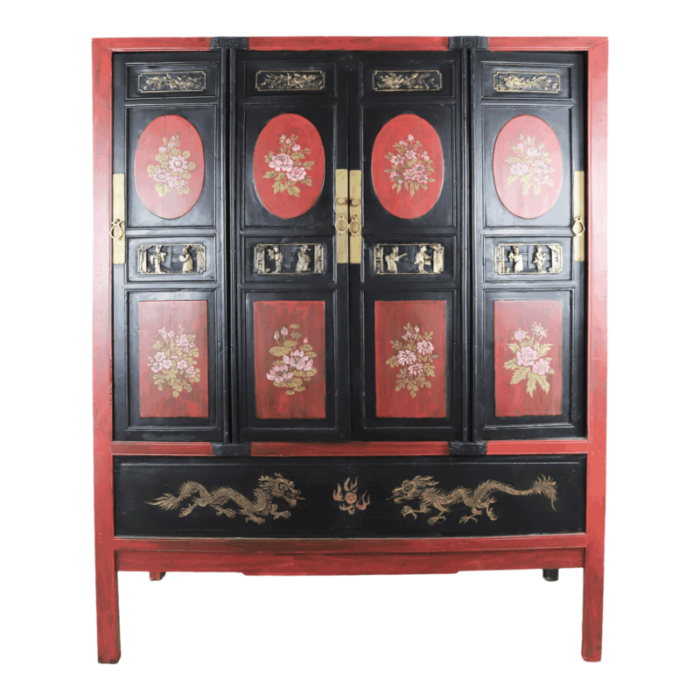 painted and carved antique style chinese cabinets 9163