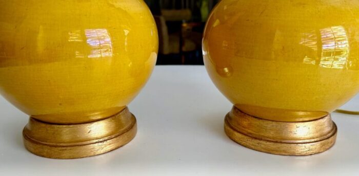 pair asian style bright yellow porcelain table lamps 7308