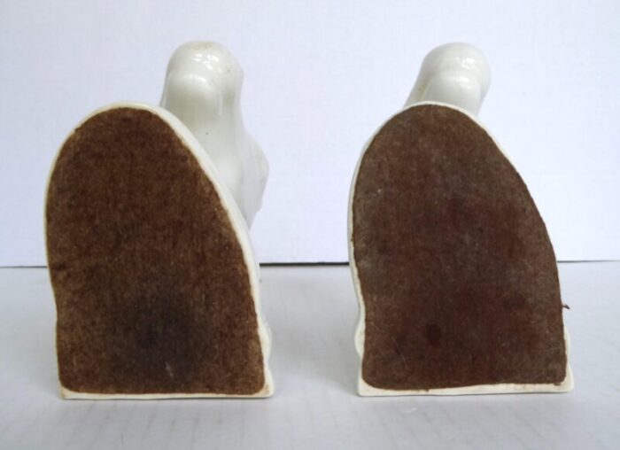 pair deco ceramic white horse head bookends by abingdon pottery 1940s 4350