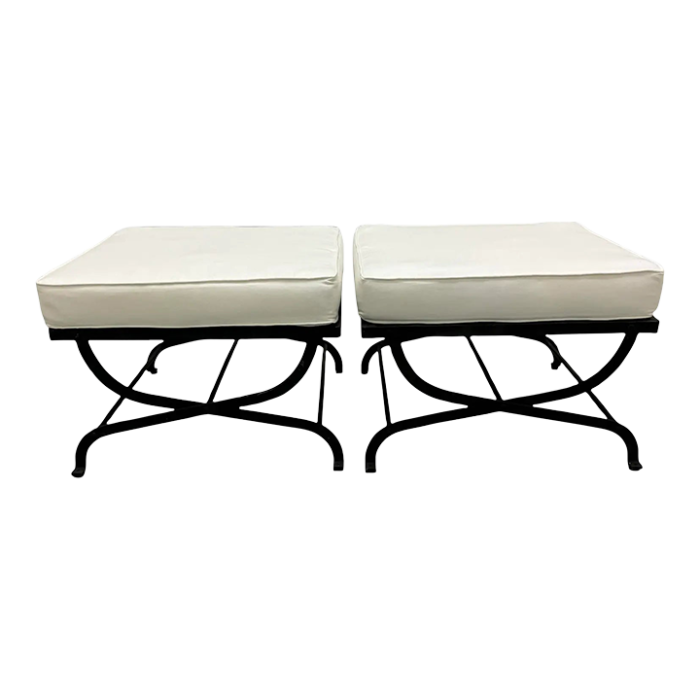 pair iron lattice top curule style ottomans 5398