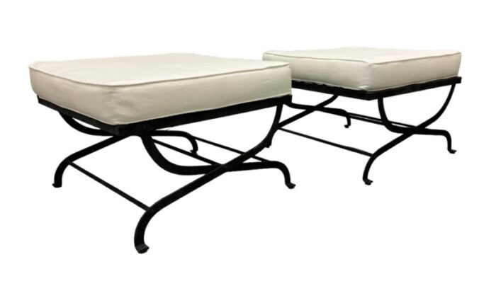 pair iron lattice top curule style ottomans 8584