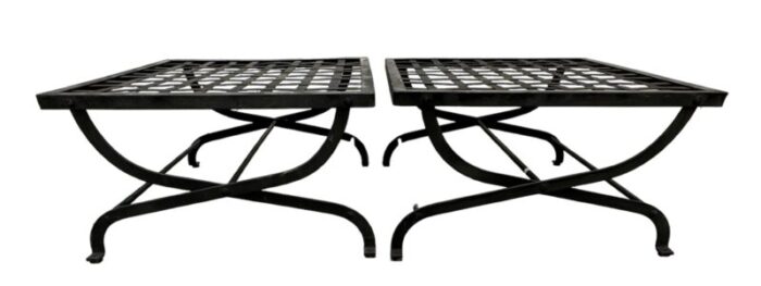 pair iron lattice top curule style ottomans 9438