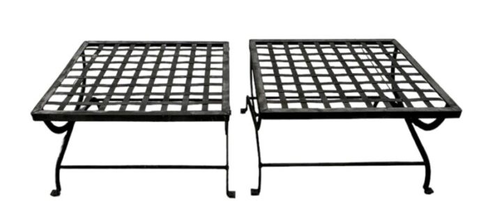 pair iron lattice top curule style ottomans 9995