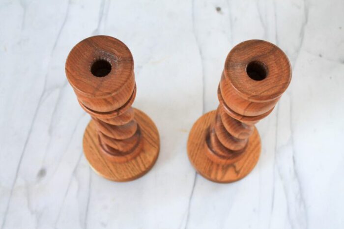 pair of hand carved wood open barely twist candlesticks 4002