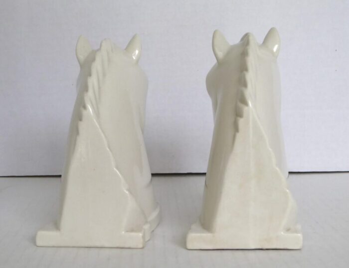 pair of modern ceramic white horse head bookends by abingdon pottery 1940s 1775