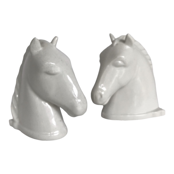 pair of modern ceramic white horse head bookends by abingdon pottery 1940s 6163