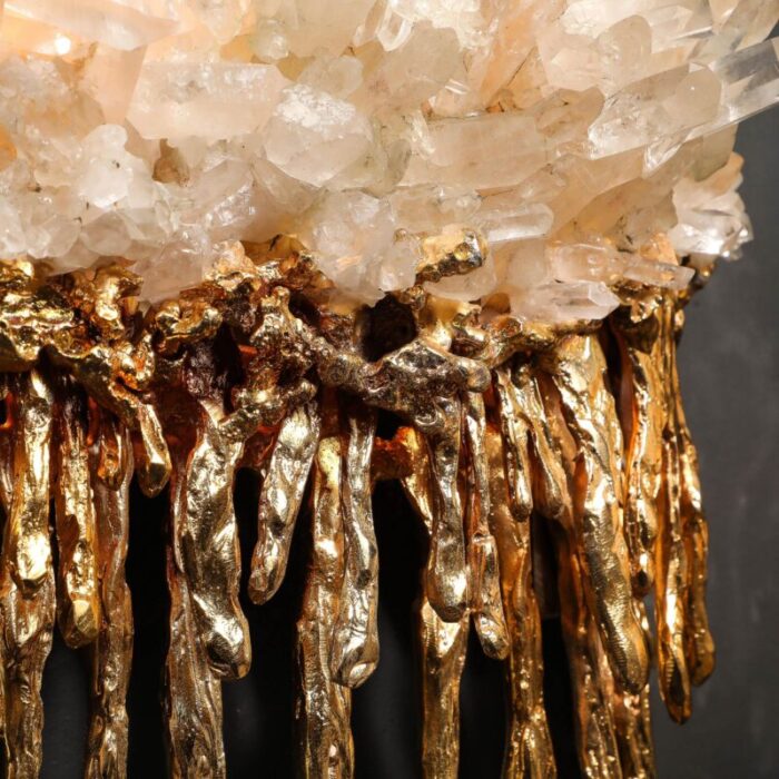 pair of modernist sconces in exploded 24k gilt bronze and crystal by claude boeltz 3733