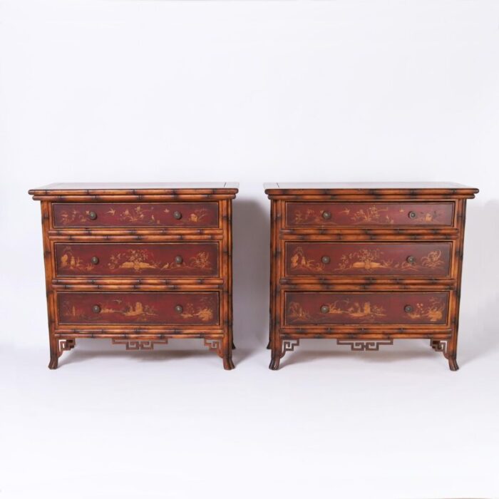 pair of vintage bamboo chinoiserie chests 0851