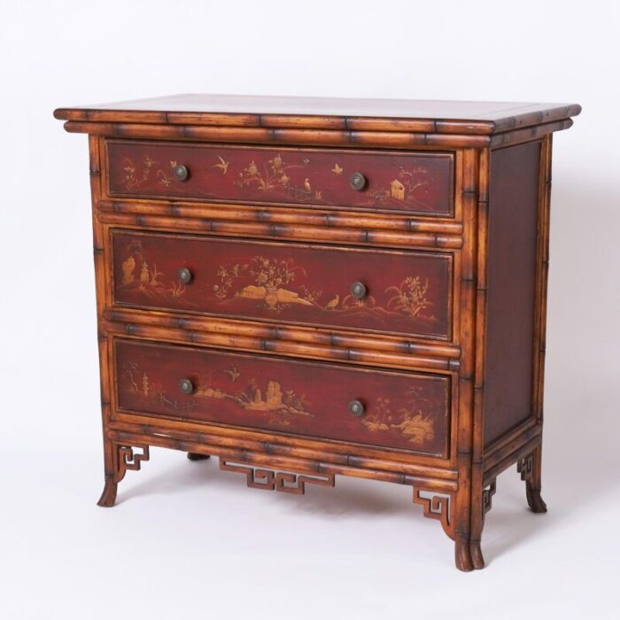 pair of vintage bamboo chinoiserie chests 3380