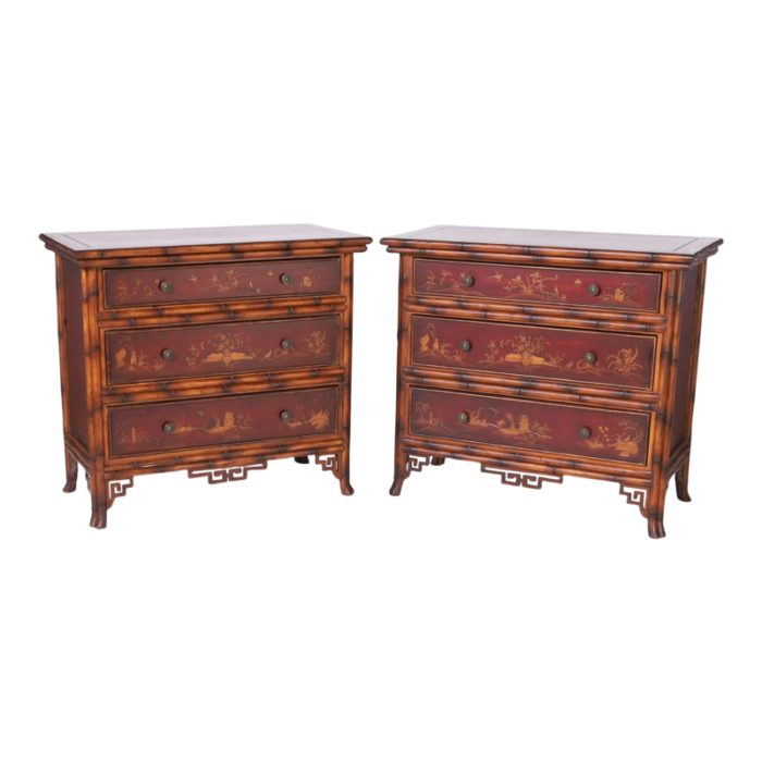 pair of vintage bamboo chinoiserie chests 7573