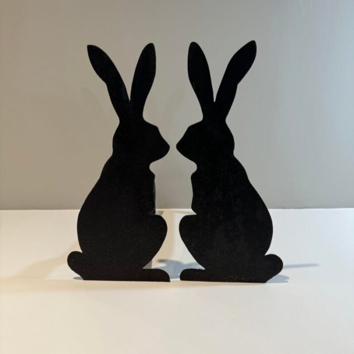 pair of vintage black bunny metal andirons 8630