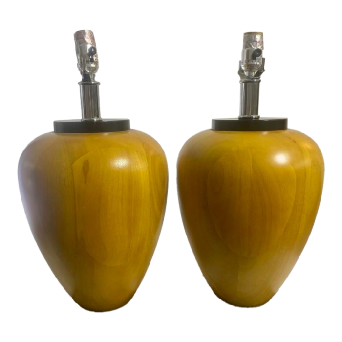 pair postmodern table lamps solid pear wood united states circa 1980s 5035