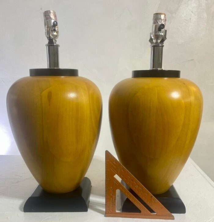 pair postmodern table lamps solid pear wood united states circa 1980s 6139