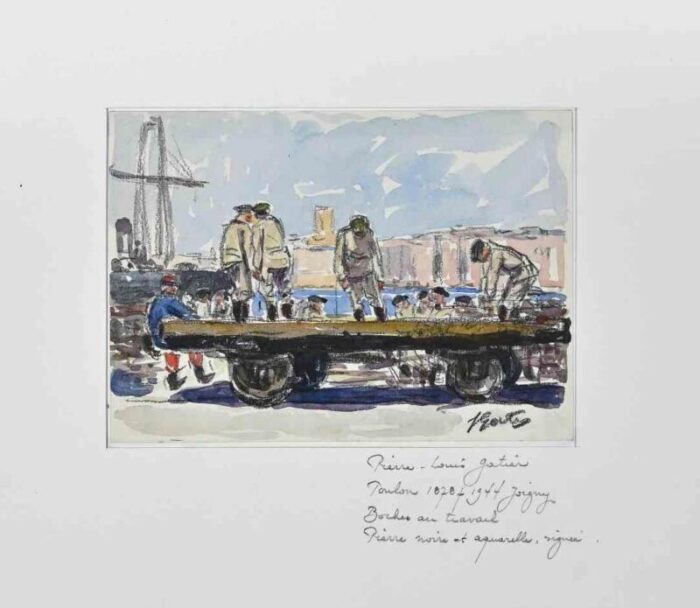 pierre gatier boucher au travail original charcoal and watercolor mid 20th century 2301