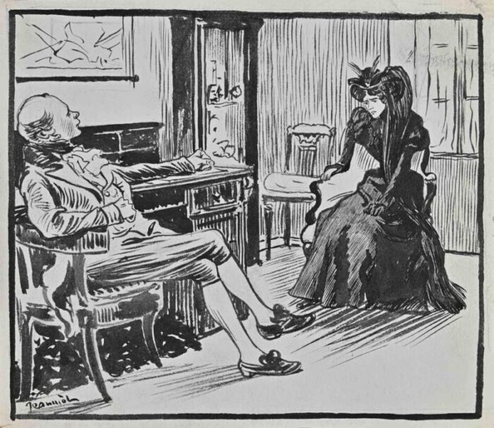 pierre georges jeanniot conversation ink drawing early 20th century 2200