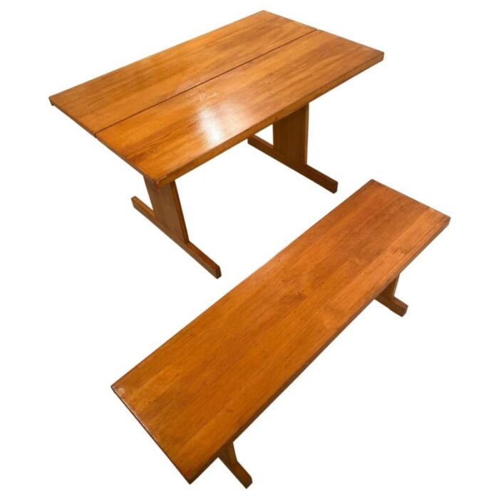 pine dining table and bench set by ilmari tapiovaara for laukaan puu 1970s 1