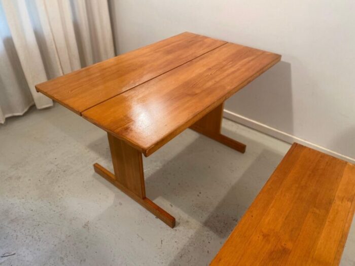 pine dining table and bench set by ilmari tapiovaara for laukaan puu 1970s 6