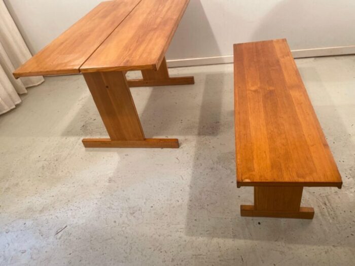 pine dining table and bench set by ilmari tapiovaara for laukaan puu 1970s 7