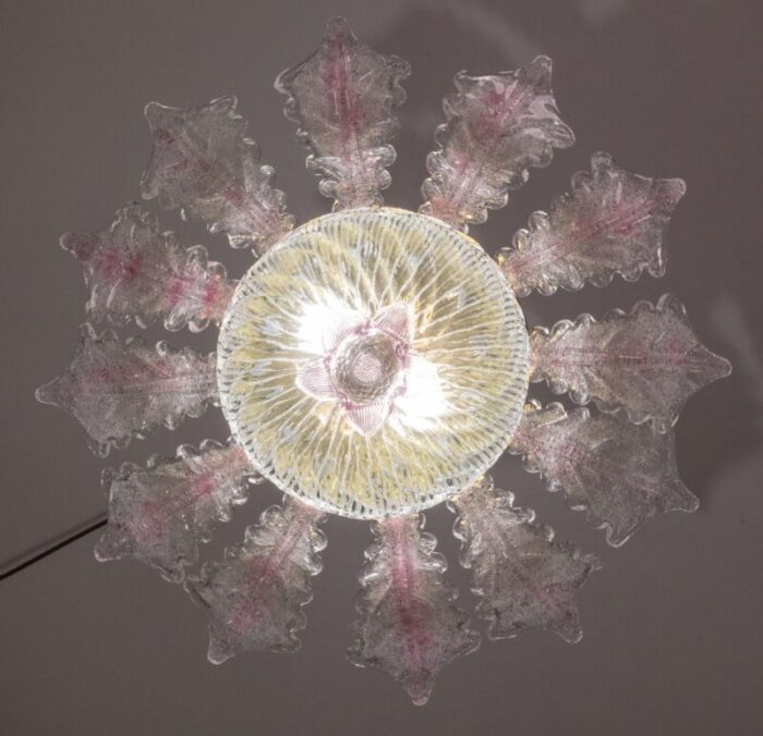 pink murano glass leave ceiling light or chandelier 1970s 3758