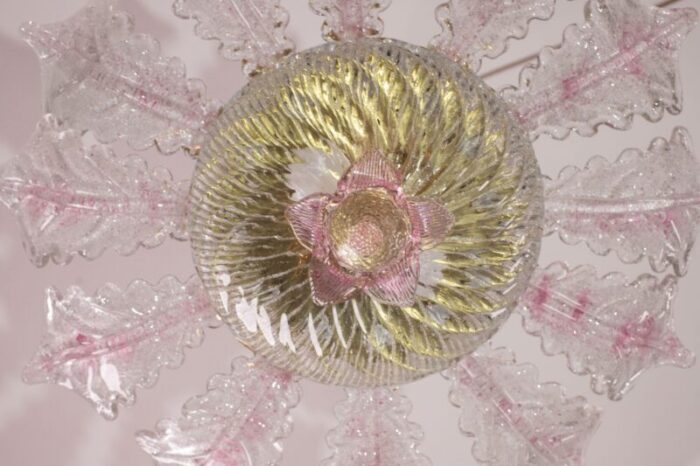 pink murano glass leave ceiling light or chandelier 1970s 4807