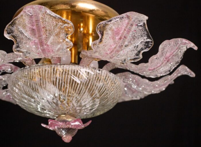 pink murano glass leave ceiling light or chandelier 1970s 5143