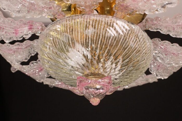 pink murano glass leave ceiling light or chandelier 1970s 6085