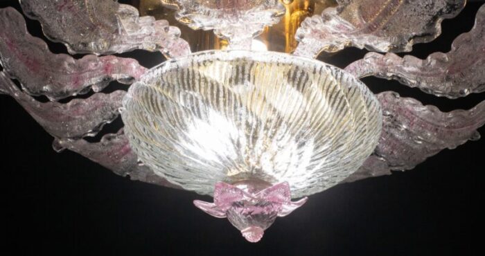 pink murano glass leave ceiling light or chandelier 1970s 6442