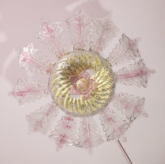 pink murano glass leave ceiling light or chandelier 1970s 6593