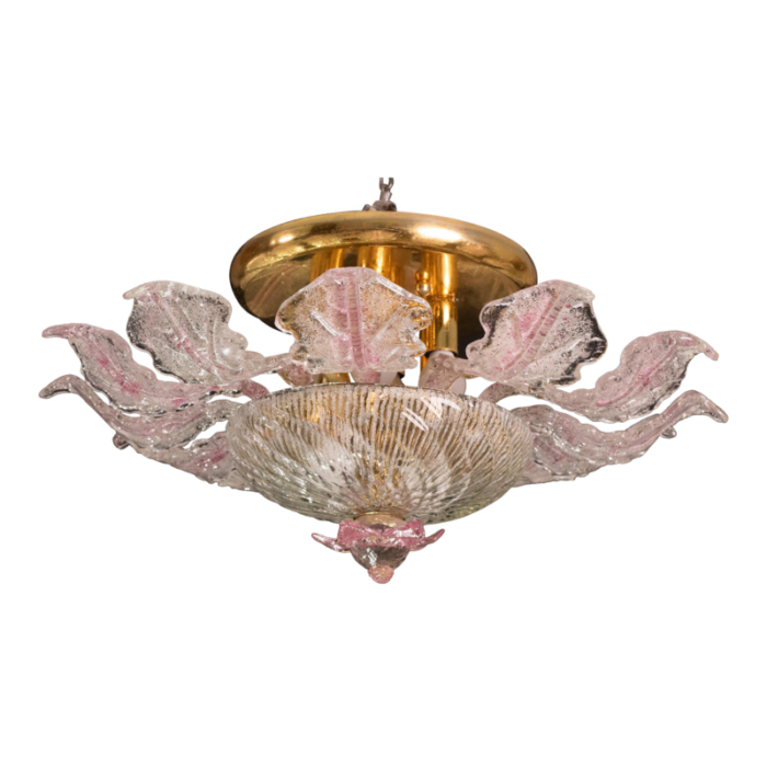 pink murano glass leave ceiling light or chandelier 1970s 8535