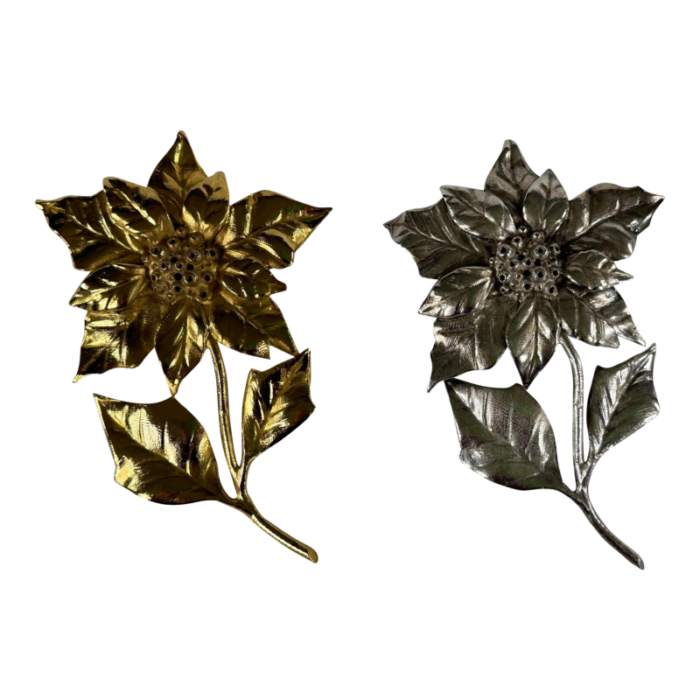 poinsettia flowers salt and pepper shakers plated with gold and silver made by siecle paris 4296