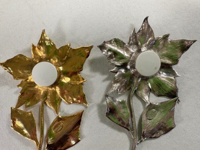 poinsettia flowers salt and pepper shakers plated with gold and silver made by siecle paris 8458