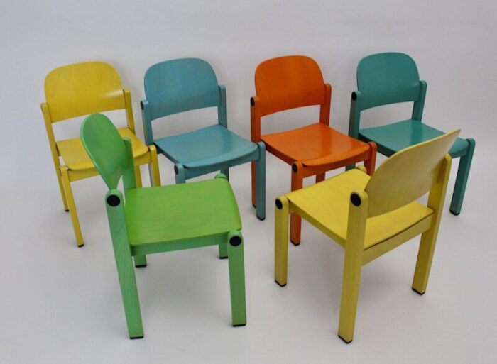 pop art multicolored dining chairs 1980s set of 6 2