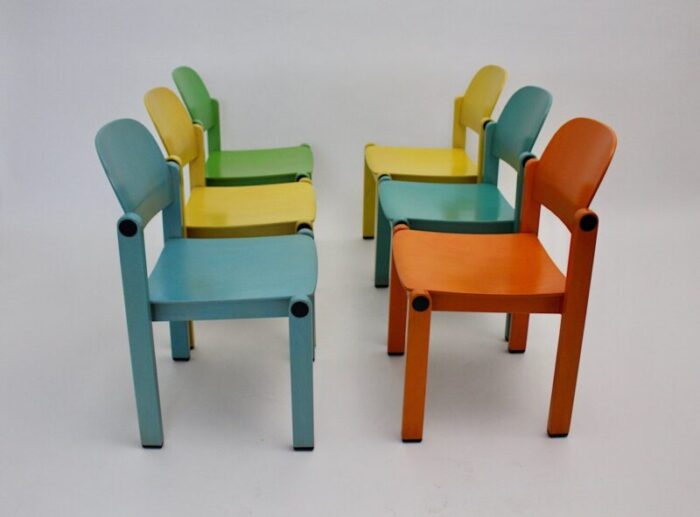 pop art multicolored dining chairs 1980s set of 6 6