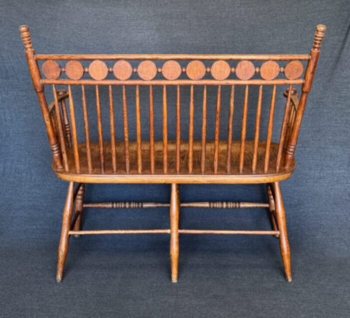 rare antique american oak spindle back lollipop 2 seat settee 19th century 2091