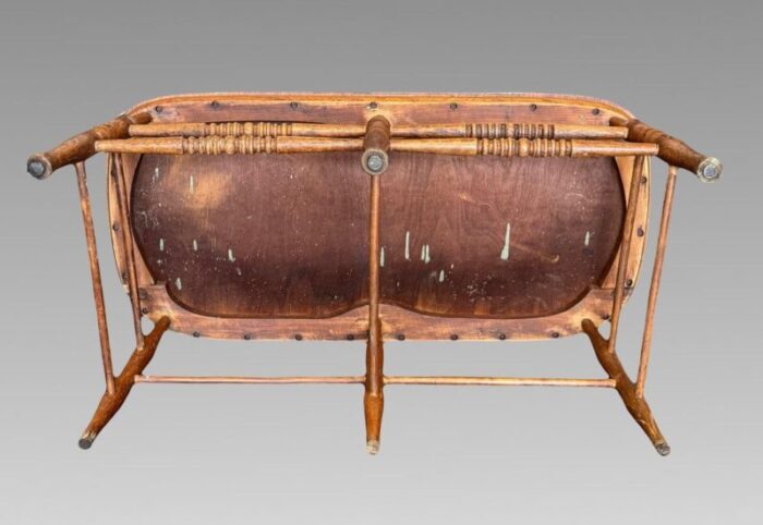 rare antique american oak spindle back lollipop 2 seat settee 19th century 3063