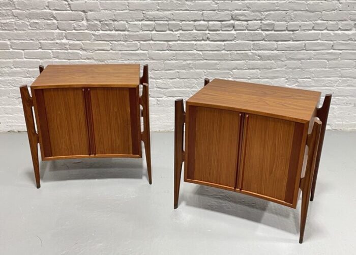 rare pair teak tambour mid century modern nightstands by jorgen clausen c 1950s 0044