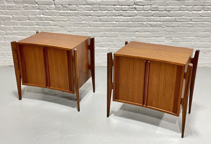 rare pair teak tambour mid century modern nightstands by jorgen clausen c 1950s 1285