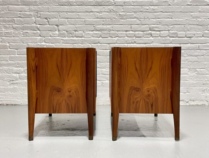 rare pair teak tambour mid century modern nightstands by jorgen clausen c 1950s 3666