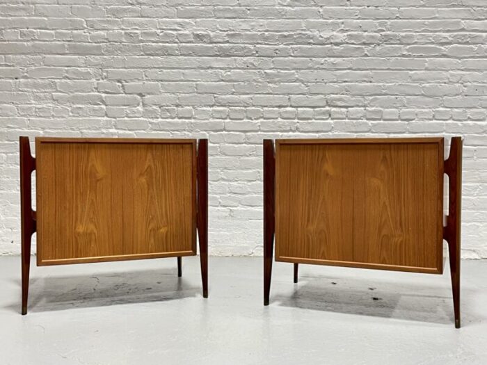 rare pair teak tambour mid century modern nightstands by jorgen clausen c 1950s 3853