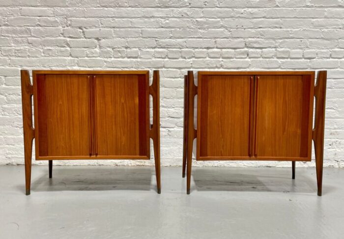 rare pair teak tambour mid century modern nightstands by jorgen clausen c 1950s 4555