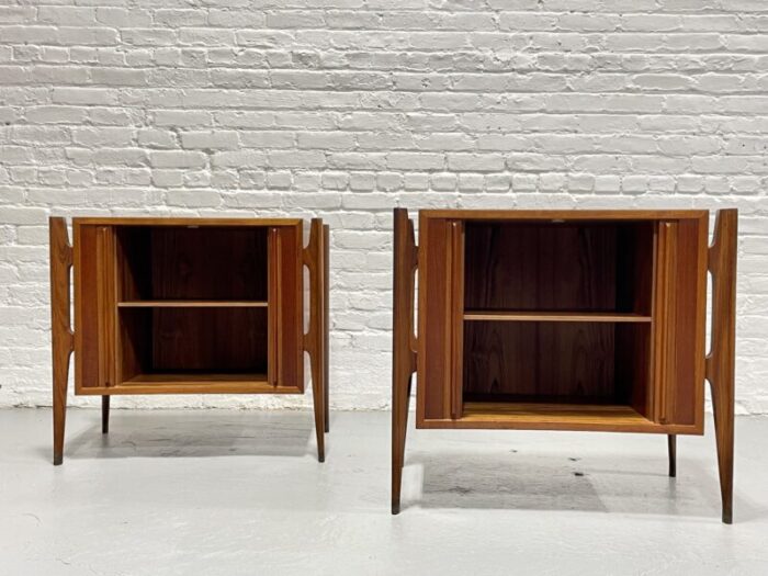 rare pair teak tambour mid century modern nightstands by jorgen clausen c 1950s 7100