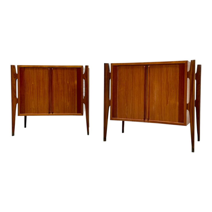 rare pair teak tambour mid century modern nightstands by jorgen clausen c 1950s 7960