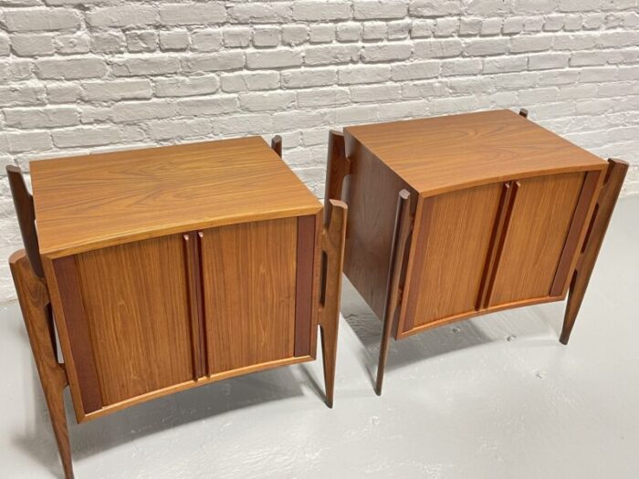 rare pair teak tambour mid century modern nightstands by jorgen clausen c 1950s 9728