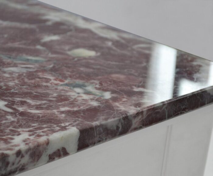 red marble square side table top white lacquered wooden base handmade from cupioli 4