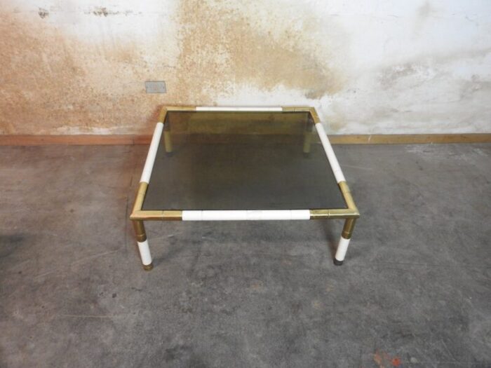 regency style brass and smoked glass coffee table from banci 1970s 1