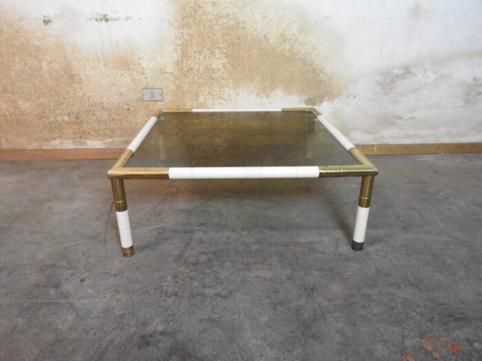 regency style brass and smoked glass coffee table from banci 1970s 2