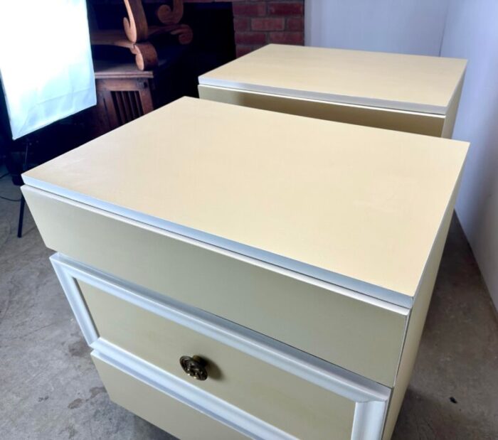 restored 1940s commodes chests in butter yellow antique white 3796