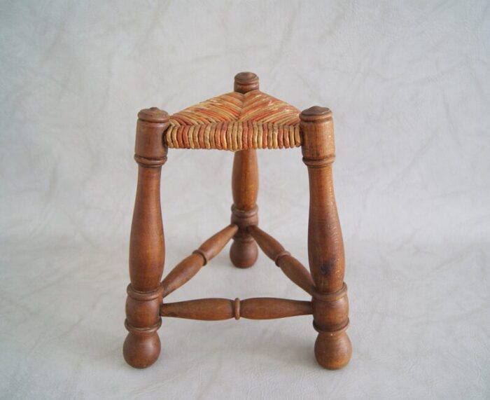 rush braided tripod stool 1960s 1