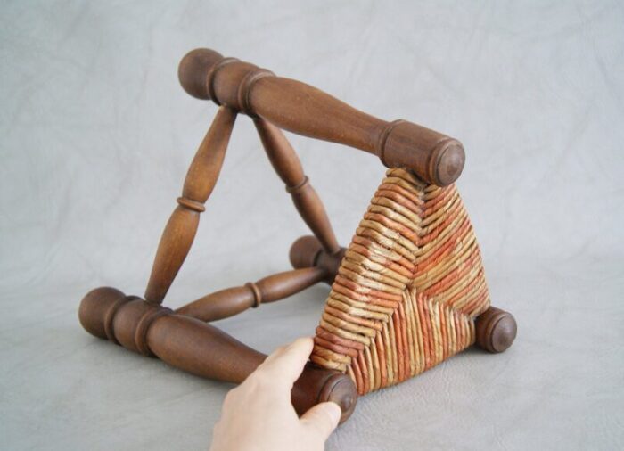 rush braided tripod stool 1960s 2