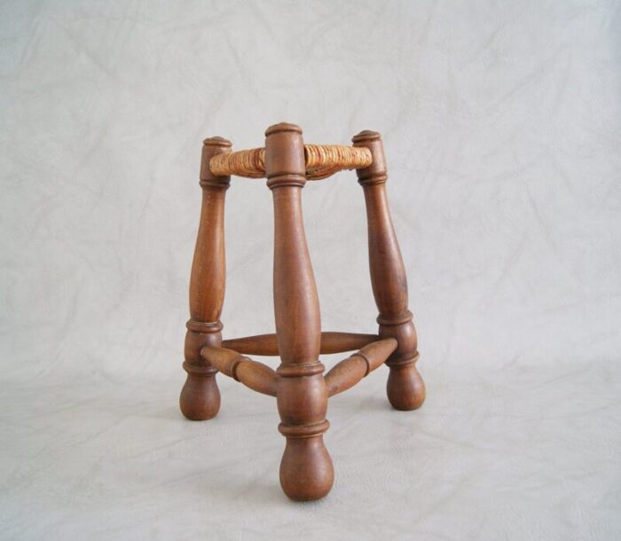 rush braided tripod stool 1960s 3